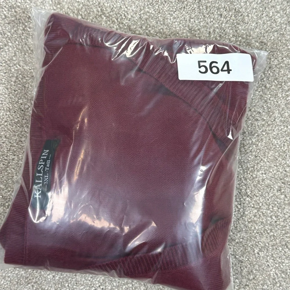 Kallspin Mens 3XL Tall Burgundy V Neck Sweater‎ Vest Sleeveless Pullover
